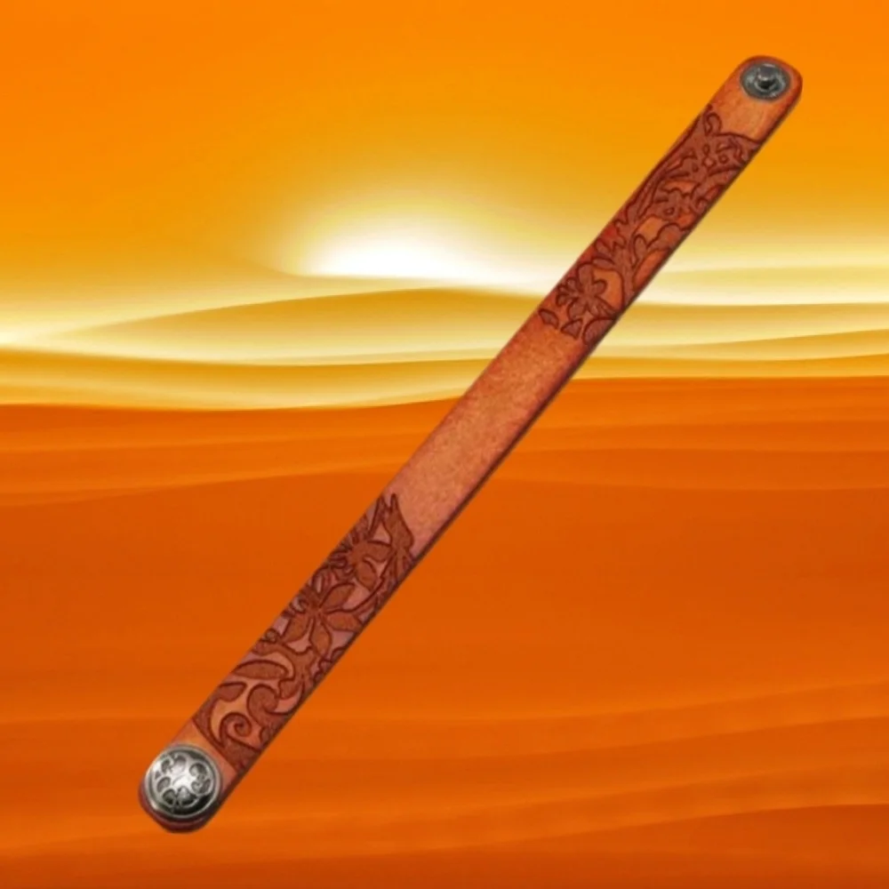 Southwestern Genuine Leather Bracelet Western Rustic Orange Snap Closure